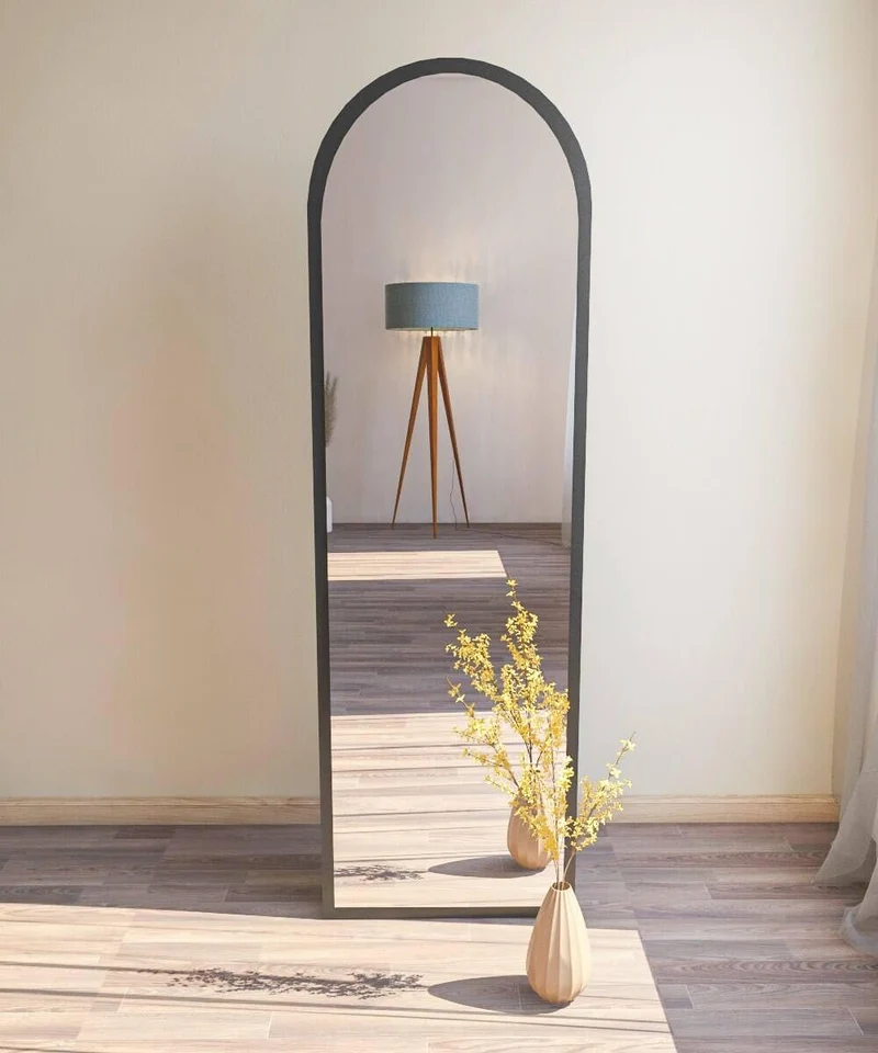 Dmora - Miroir Zaniah, Verre miroité, Objet d'ameublement Mural, Décoration avec Miroir, 50x2h160 cm, Noir