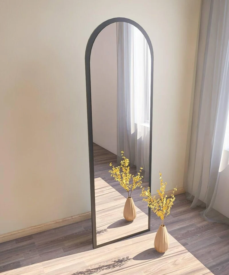 Dmora - Miroir Zaniah, Verre miroité, Objet d'ameublement Mural, Décoration avec Miroir, 50x2h160 cm, Noir