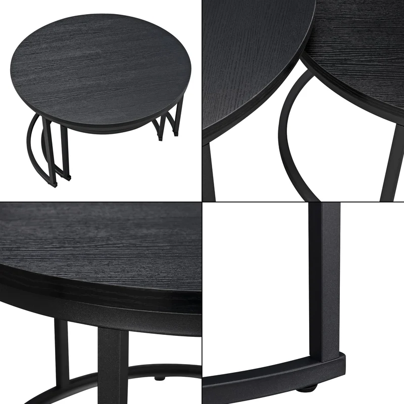 [en.casa] Set de 2 Tables Basses Rondes Gigognes de Tailles Différentes Table d'Appoint Bout de Canapé Design Intemporel Panneaux de Particules Acier Laqué Noir