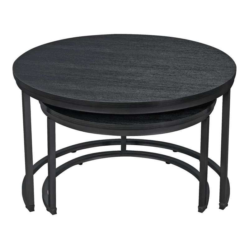 [en.casa] Set de 2 Tables Basses Rondes Gigognes de Tailles Différentes Table d'Appoint Bout de Canapé Design Intemporel Panneaux de Particules Acier Laqué Noir