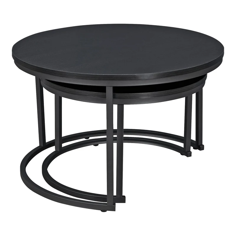 [en.casa] Set de 2 Tables Basses Rondes Gigognes de Tailles Différentes Table d'Appoint Bout de Canapé Design Intemporel Panneaux de Particules Acier Laqué Noir