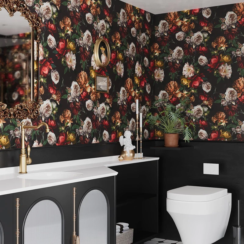 VEELIKE Papier Peint Fleuri Pivoine Vintage Papier Peint Floral Foncé Bouquet Papier Peint Adhesif Rouleau Fleur Papillon Papier Peint Mural Papier Collant pour Meuble Chambre Salon 44,5cm × 300cm