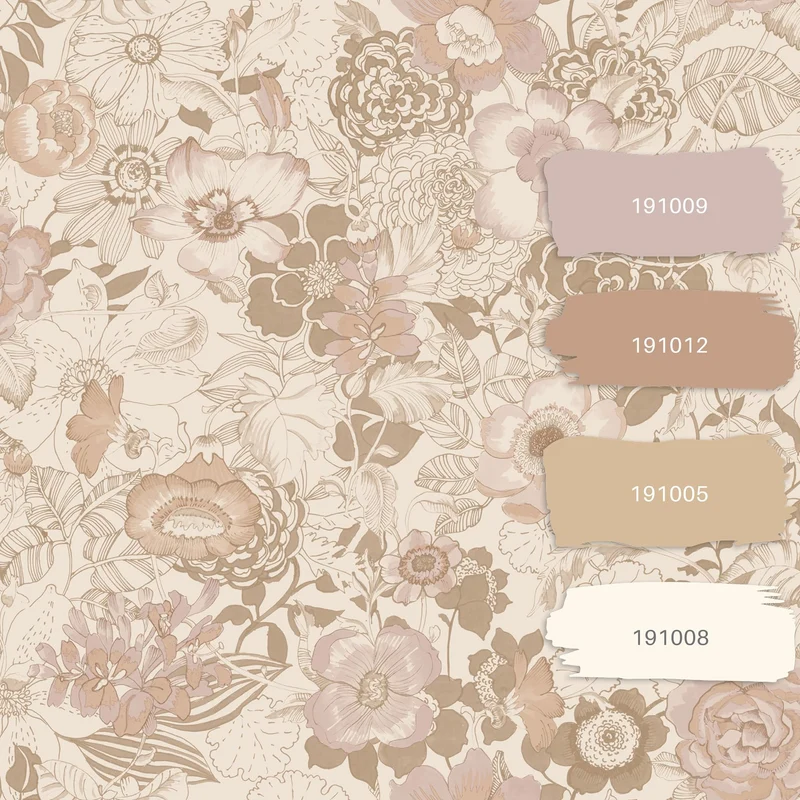 papier peint fleurs vintage beige et vieux rose 0.53 x 10.05 m - ESTAhome