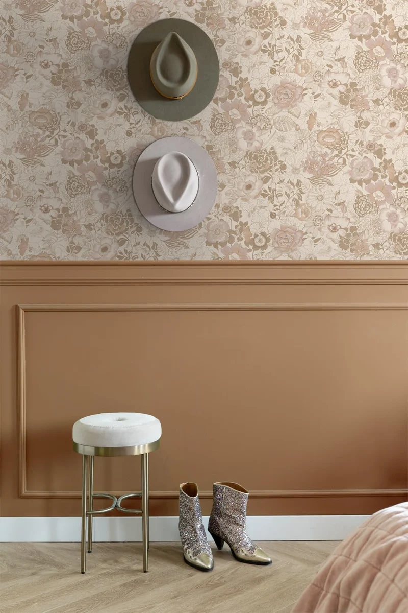 papier peint fleurs vintage beige et vieux rose 0.53 x 10.05 m - ESTAhome