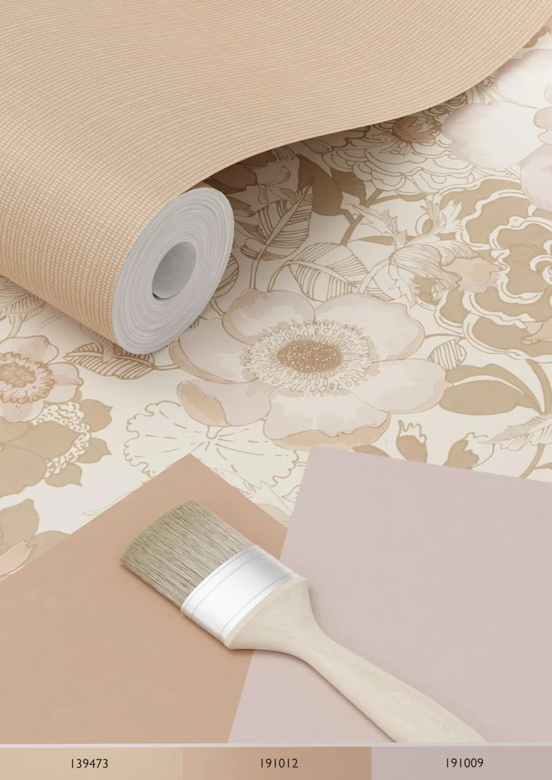 papier peint fleurs vintage beige et vieux rose 0.53 x 10.05 m - ESTAhome