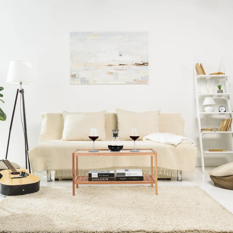 Relaxdays Table d'appoint, Console en Bois de Noyer et Verre, H x L x P : 40 x 80 x 40 cm, pour Salon, Nature
