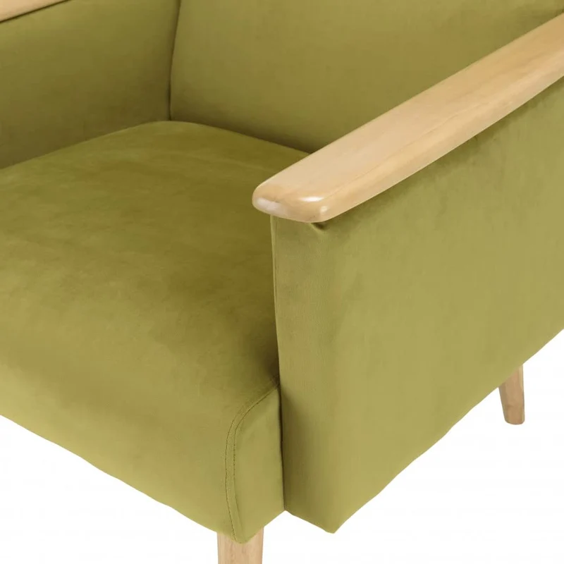 MACABANE ALBANE - Fauteuil Velours Vert Clair Pieds et accoudoirs Bois