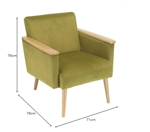 MACABANE ALBANE - Fauteuil Velours Vert Clair Pieds et accoudoirs Bois