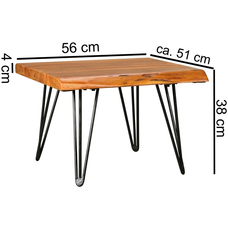 FineBuy Table Basse Bois Massif Sheesham Table de Salon 56 x 38 x 51 cm | Table d'appoint Style Maison de Campagne | Meubles en Bois Naturel Table de Sofa avec des Jambes en métal