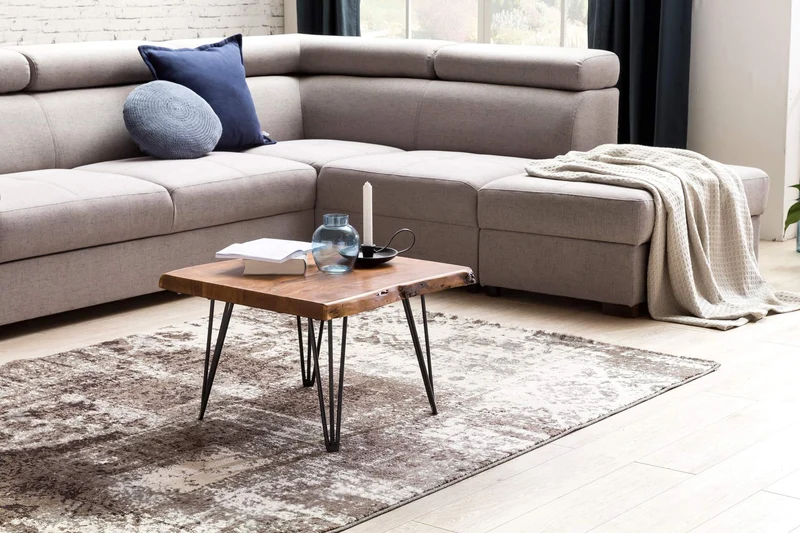FineBuy Table Basse Bois Massif Sheesham Table de Salon 56 x 38 x 51 cm | Table d'appoint Style Maison de Campagne | Meubles en Bois Naturel Table de Sofa avec des Jambes en métal