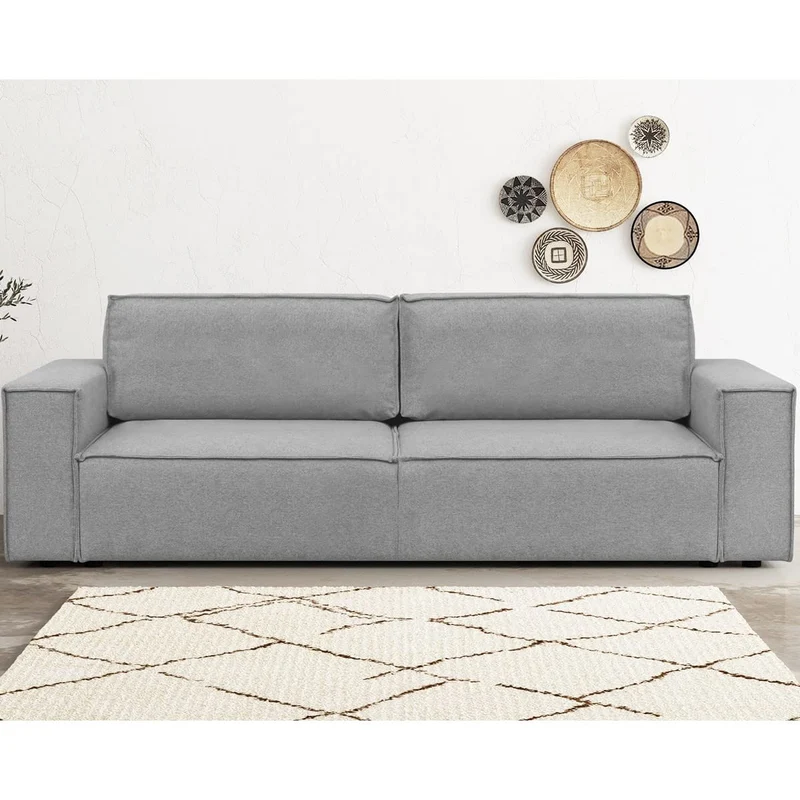 HOMIFAB Canapé Convertible 3 Places avec Coffre de Rangement en Tissu Gris chiné - Harper