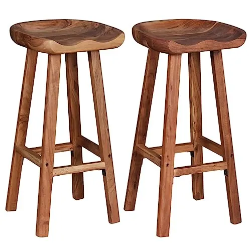 vidaXL Lot de 2 Tabourets de Bar, Chaise de Pub, Siège de Bistrot, Meuble de Salle à Manger Cuisine Salon Maison Intérieur, Bois d'Acacia Massif