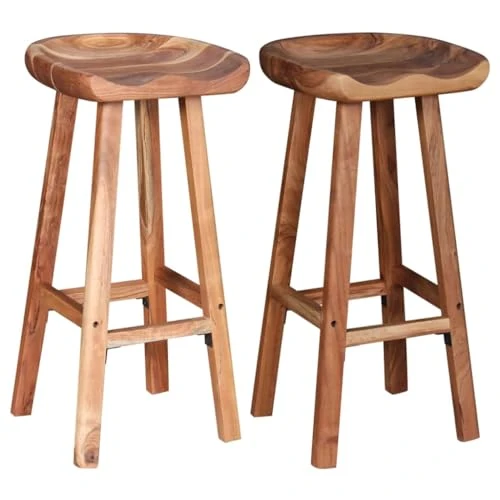 vidaXL Lot de 2 Tabourets de Bar, Chaise de Pub, Siège de Bistrot, Meuble de Salle à Manger Cuisine Salon Maison Intérieur, Bois d'Acacia Massif