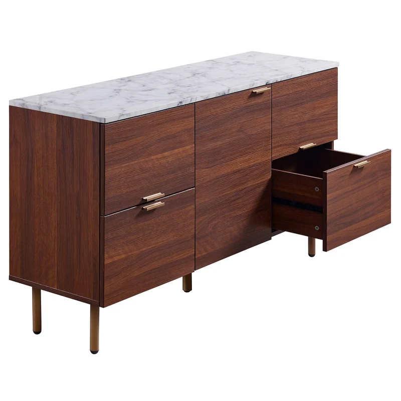 Teamson Home Buffet Bas de Salon entrée Salle à Manger Faux marbre Bois Noyer Ashton VNF-00081