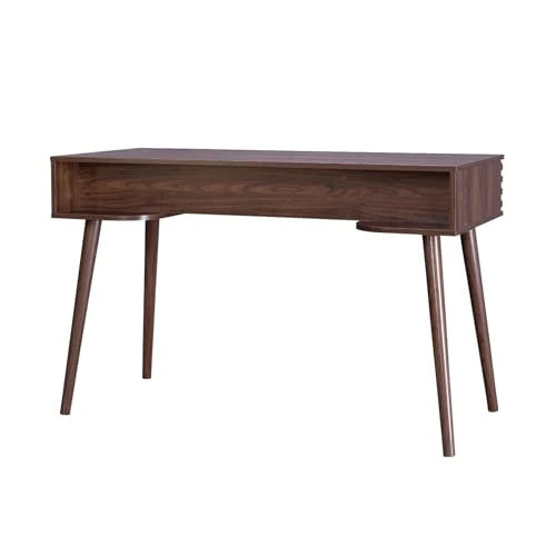 sweeek - Bureau Effet Bois 2 tiroirs MADERE Noyer. 1 casier. façade rainurées. 120 x 55 x 76.5 cm