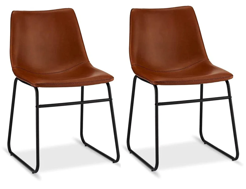Ibbe Design Indiana Lot de 2 Brun Chaises Salle à Manger en Similicuir Simili Cuir Salle à Manger Salon Bureau Cuisine, Assise Rembourrée Scandinaves, Pieds en Métal