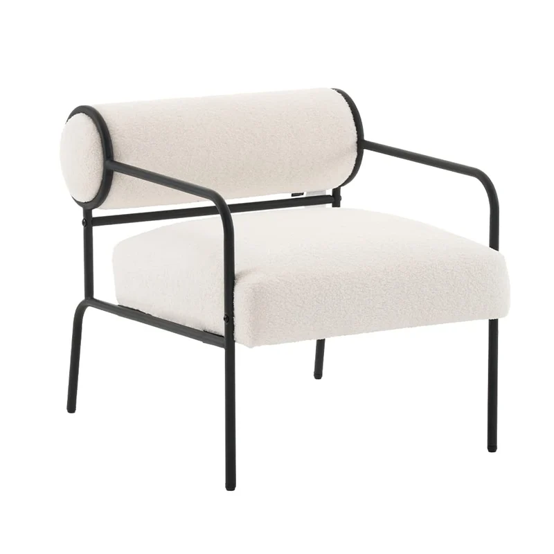 Mingone Fauteuil Salon Design Fauteuil Laine en Métal avec Dossier Confortable Chaise D'appoint avec Accoudoirs Chaise Rembourré pour Salon Chambre, Blanc