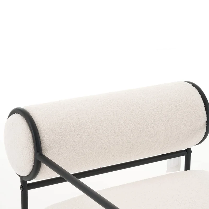 Mingone Fauteuil Salon Design Fauteuil Laine en Métal avec Dossier Confortable Chaise D'appoint avec Accoudoirs Chaise Rembourré pour Salon Chambre, Blanc