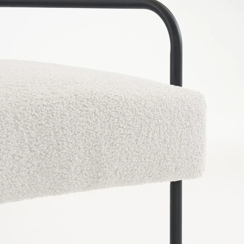 Mingone Fauteuil Salon Design Fauteuil Laine en Métal avec Dossier Confortable Chaise D'appoint avec Accoudoirs Chaise Rembourré pour Salon Chambre, Blanc
