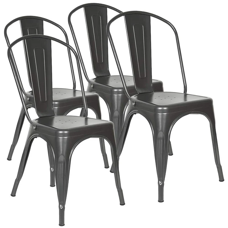 Supfine Chaise de Salle à Manger Lot de 4 Industrielle Vintage Tabouret de Cuisine avec Dossier Hauteur d'assise 44cm, Chaises Empilables Metal pour Intérieure et Extérieure Jardin Bistrot