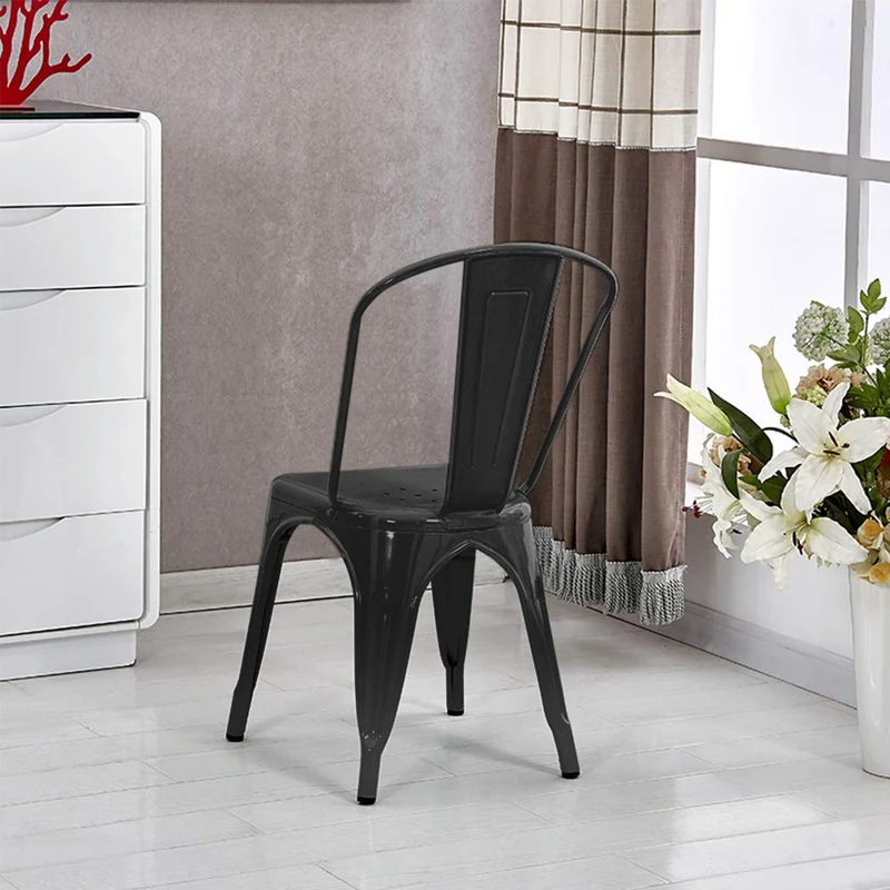 Supfine Chaise de Salle à Manger Lot de 4 Industrielle Vintage Tabouret de Cuisine avec Dossier Hauteur d'assise 44cm, Chaises Empilables Metal pour Intérieure et Extérieure Jardin Bistrot