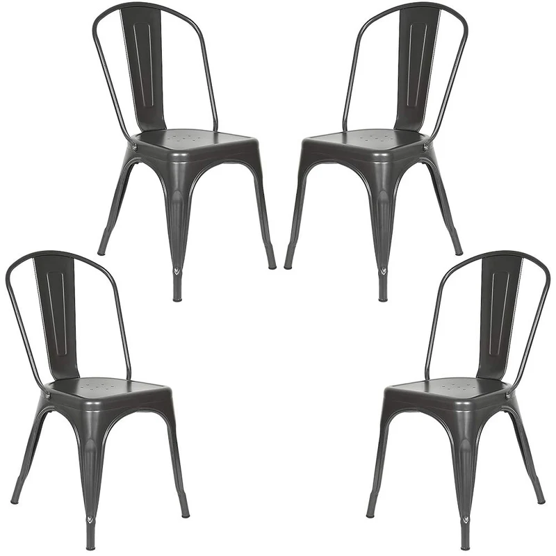 Supfine Chaise de Salle à Manger Lot de 4 Industrielle Vintage Tabouret de Cuisine avec Dossier Hauteur d'assise 44cm, Chaises Empilables Metal pour Intérieure et Extérieure Jardin Bistrot