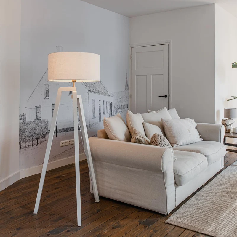 QAZQA puros - Lampe de table trépied/tripode - 1 lumière - H 1450 mm - Blanc - Moderne - éclairage intérieur - Salon I Chambre I Cuisine I Salle à manger