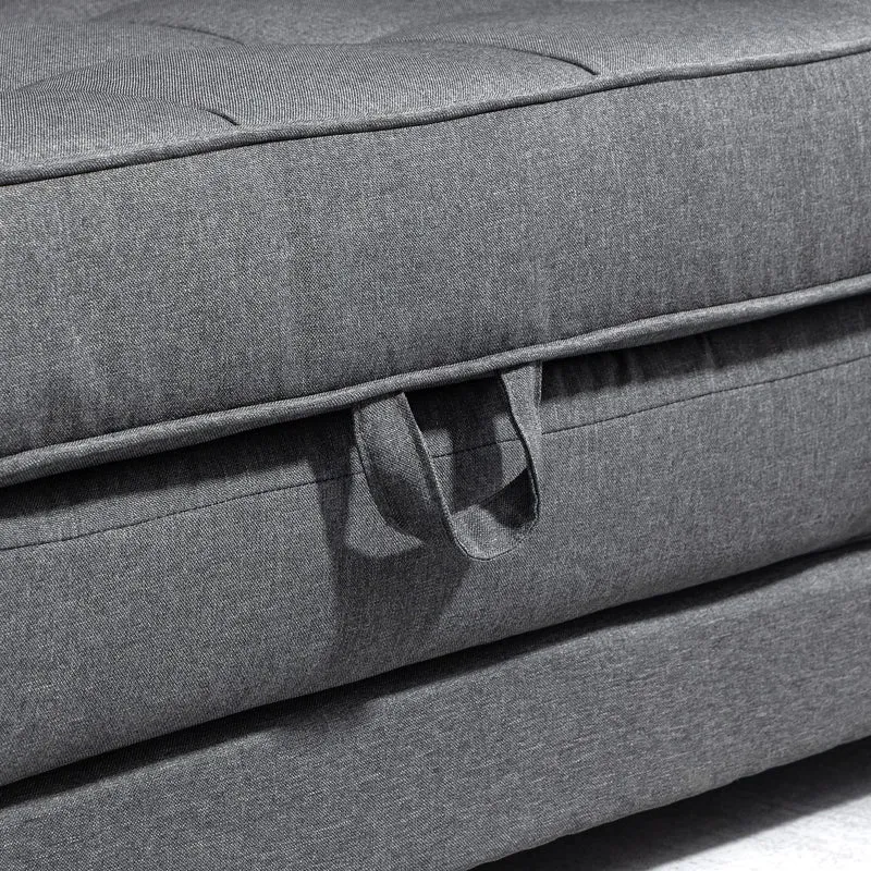 HOMCOM Canapé Convertible 2 Places canapé-lit avec Dossier capitonné, Coussins et Matelas Pliable au Sol, canapé en Tissu Effet Lin pour Salon, Chambre d'amis, 147,5 x 75 x 85 cm, Gris