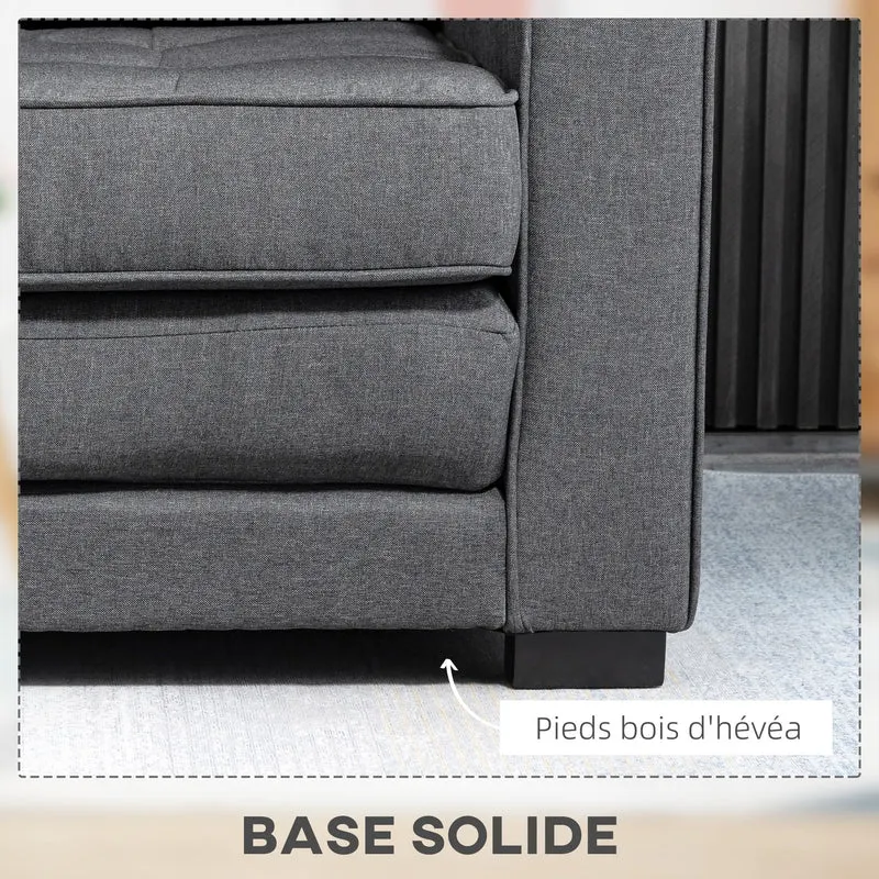 HOMCOM Canapé Convertible 2 Places canapé-lit avec Dossier capitonné, Coussins et Matelas Pliable au Sol, canapé en Tissu Effet Lin pour Salon, Chambre d'amis, 147,5 x 75 x 85 cm, Gris