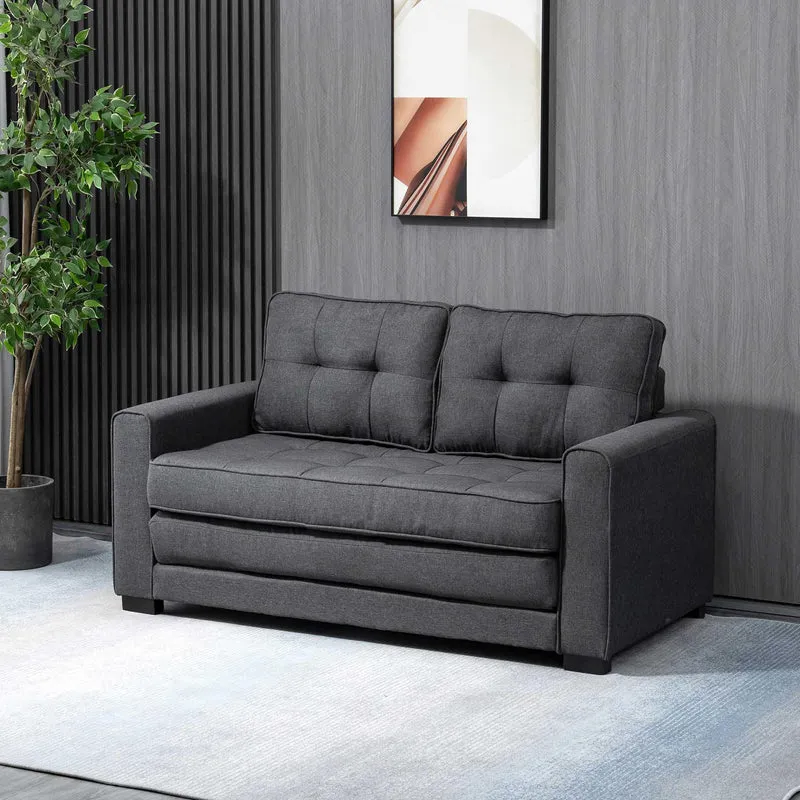 HOMCOM Canapé Convertible 2 Places canapé-lit avec Dossier capitonné, Coussins et Matelas Pliable au Sol, canapé en Tissu Effet Lin pour Salon, Chambre d'amis, 147,5 x 75 x 85 cm, Gris