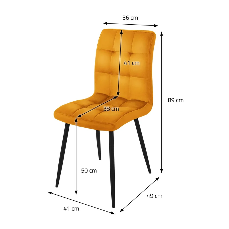 ML-Design Set de 4 Chaise de Salle à Manger, Jaune Moutarde, Revêtement en Velours, Pieds en Métal Noir, avec Dossier Ergonomique, Design Moderne, pour Le Salon Bureau Chambre Cuisine Table à Manger