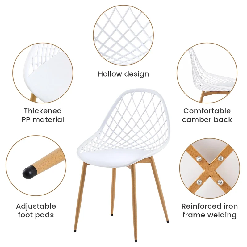 LafeuR Lot de 6 chaises de jardin avec table rectangulaire 110 x 70 cm, pour terrasse, balcon, salon de jardin pour 6 personnes (table à manger blanche + 6 chaises blanches)