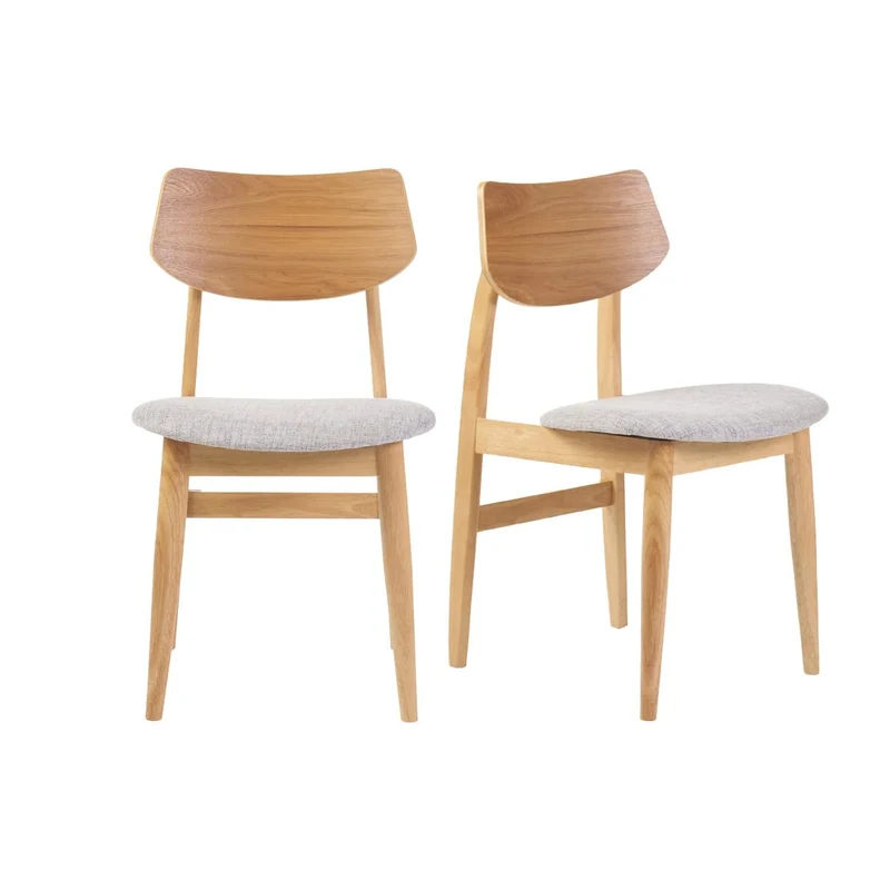 Miliboo Chaises scandinaves en Bois Clair et Tissu Gris Clair (Lot de 2) ELION
