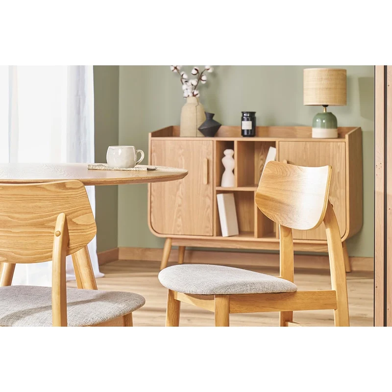 Miliboo Chaises scandinaves en Bois Clair et Tissu Gris Clair (Lot de 2) ELION