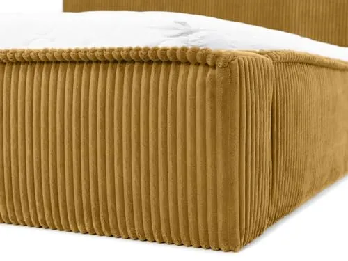Best Mobilier - Lit 160X200 cm Swan en Velours Côtelé Jaune avec Sommier Inclus - Chambre Adulte