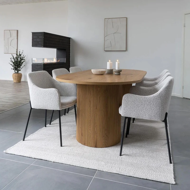 AltoBuy Ankara - Table Repas Ovale Pieds Relief MDF Effet Bois Naturel
