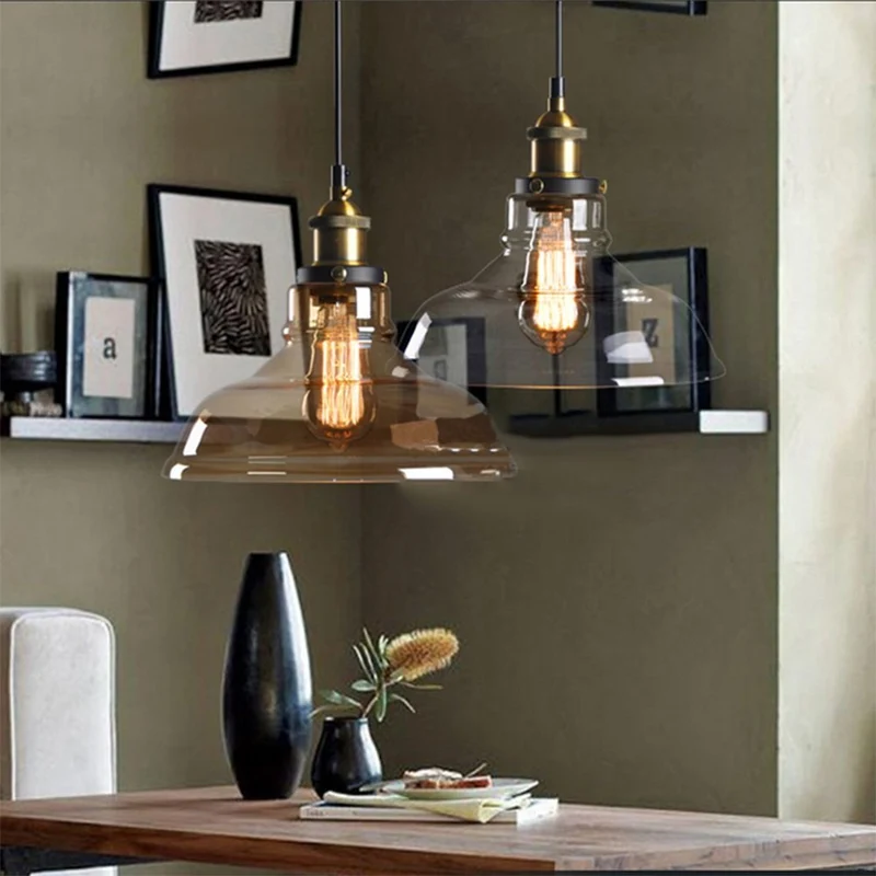 Verre Rétro Suspensions Luminaires Industrielle Vintage Plafonniers Lustre Edison Culot E27 Eclairage de Plafond Lampe Suspensions (Ampoule Non inclut) (Transparent)