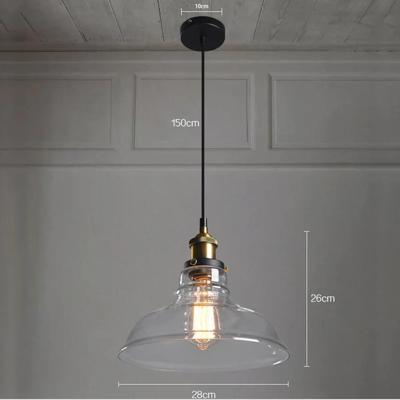 Verre Rétro Suspensions Luminaires Industrielle Vintage Plafonniers Lustre Edison Culot E27 Eclairage de Plafond Lampe Suspensions (Ampoule Non inclut) (Transparent)