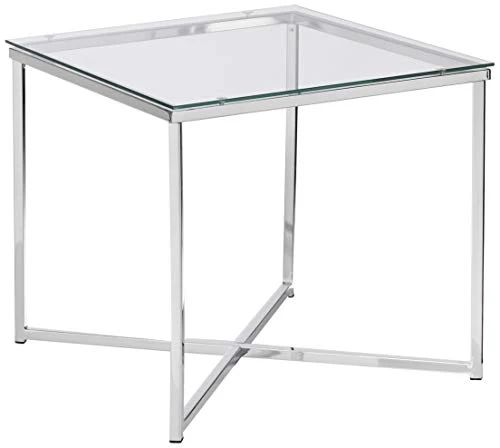 AC Design Furniture Gurli Table de Basse Carrée, H: 45 x l: 50 x P: 50 cm, Transparent/Chrome, Verre/Métal, 1 pc
