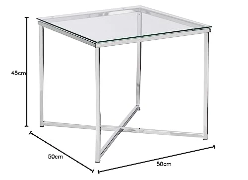 AC Design Furniture Gurli Table de Basse Carrée, H: 45 x l: 50 x P: 50 cm, Transparent/Chrome, Verre/Métal, 1 pc