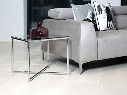 AC Design Furniture Gurli Table de Basse Carrée, H: 45 x l: 50 x P: 50 cm, Transparent/Chrome, Verre/Métal, 1 pc