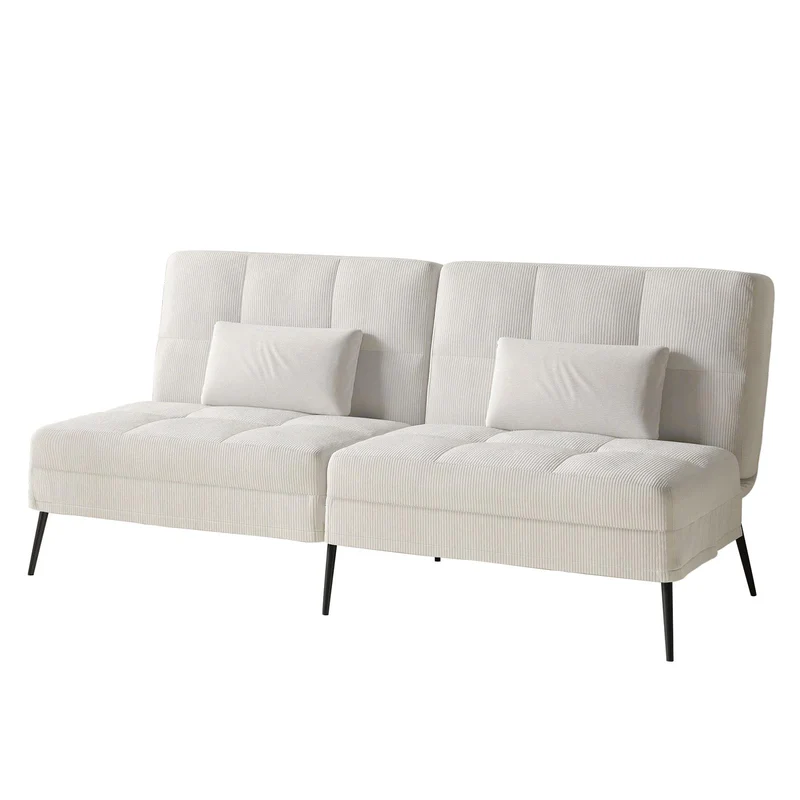 COMHOMA Canapé-lit avec Fonction de Couchage - Housse futon Convertible - Canapé d'angle - Canapé d'invité 3 Places - avec Dossier réglable en Velours côtelé Beige