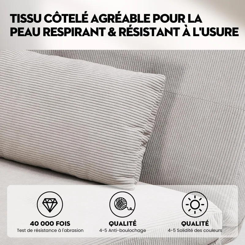 COMHOMA Canapé-lit avec Fonction de Couchage - Housse futon Convertible - Canapé d'angle - Canapé d'invité 3 Places - avec Dossier réglable en Velours côtelé Beige