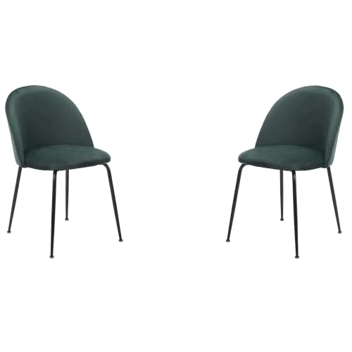 Chaise de salle à manger ou bureau vintage en velours avec pieds en métal Set de 2 pièces (vert, pieds noirs)