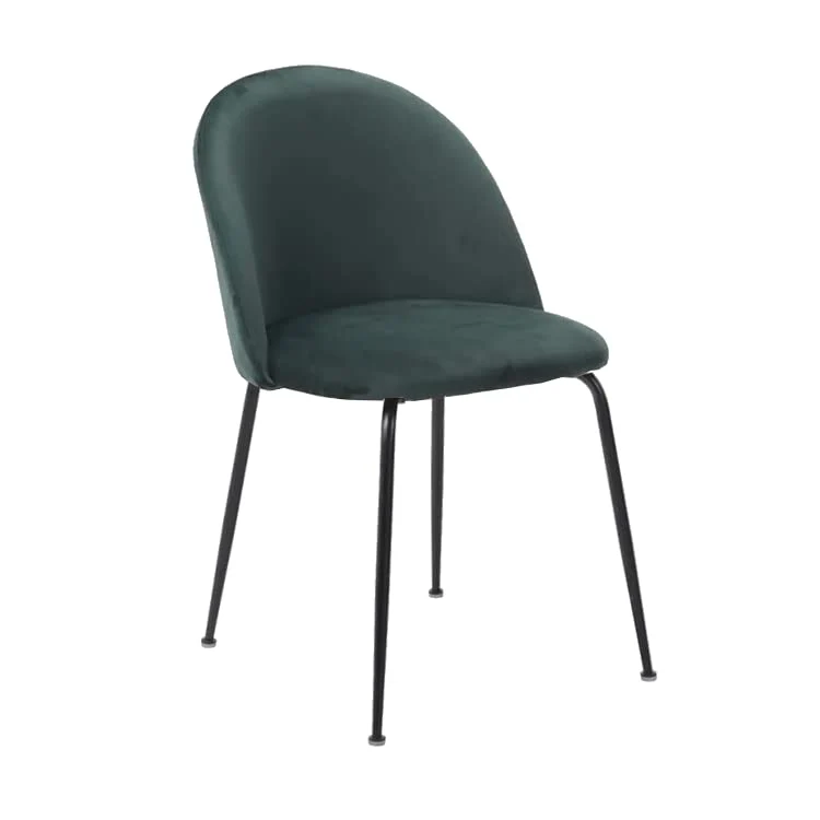 Chaise de salle à manger ou bureau vintage en velours avec pieds en métal Set de 2 pièces (vert, pieds noirs)