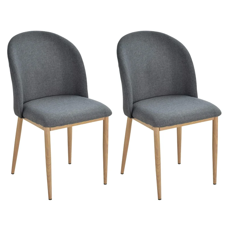 HOMCOM Lot de 2 chaises de Salle à Manger Chaise de Salon Pieds en métal Imitation Bois 50 x 58 x 85 cm Gris