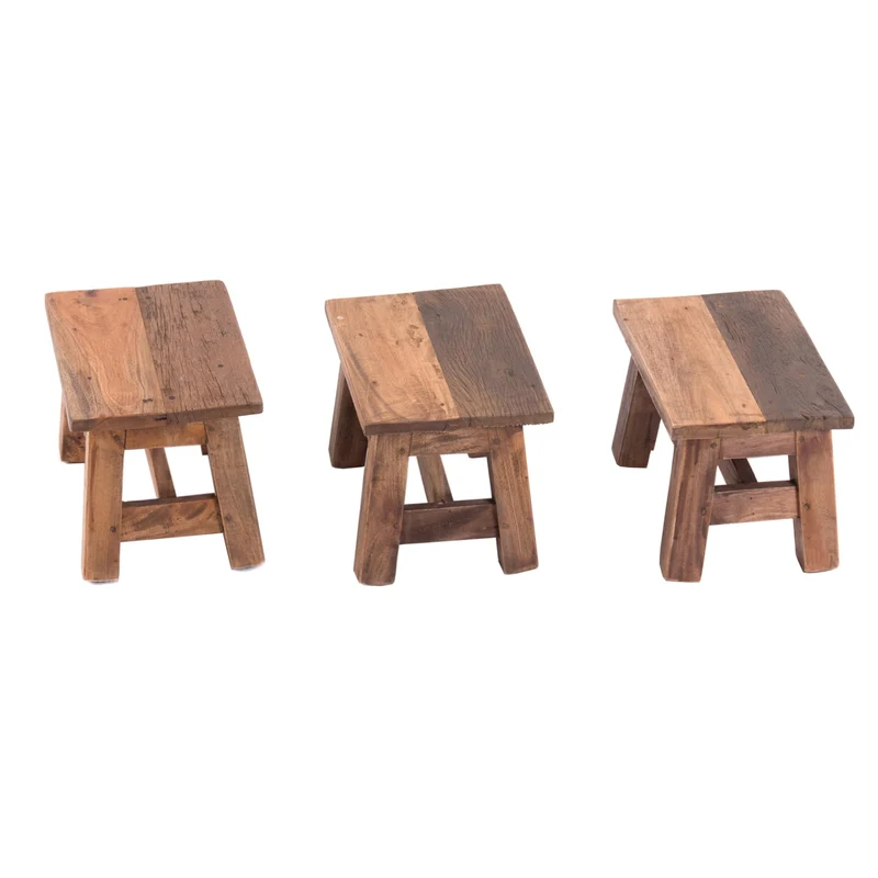 DESIGN DELIGHTS Tabouret en bois Monte - 30 x 20 x 21 cm (l x p x h) - Bois massif d'acajou - Tabouret rustique pour fleurs et plantes - Tabouret d'appoint - Tabouret décoratif - Couleur : 01