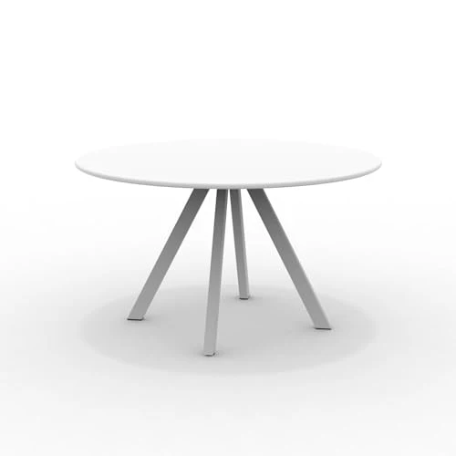 MONDO VIRO Table ronde en métal galvanisé Daisy pour jardin démontable 130x130 cm 75h (blanc gaufré)