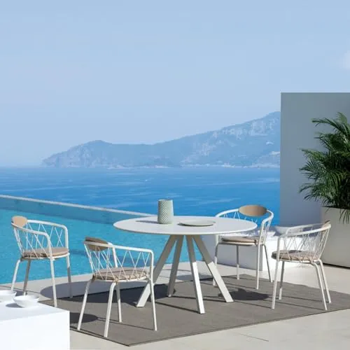 MONDO VIRO Table ronde en métal galvanisé Daisy pour jardin démontable 130x130 cm 75h (blanc gaufré)