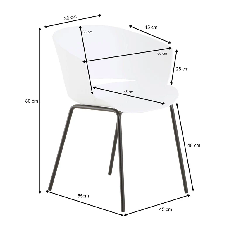 IDIMEX Lot de 4 chaises de Jardin NIVEL Fauteuil d'extérieur en Plastique Blanc résistant aux UV et Pieds en métal Noir